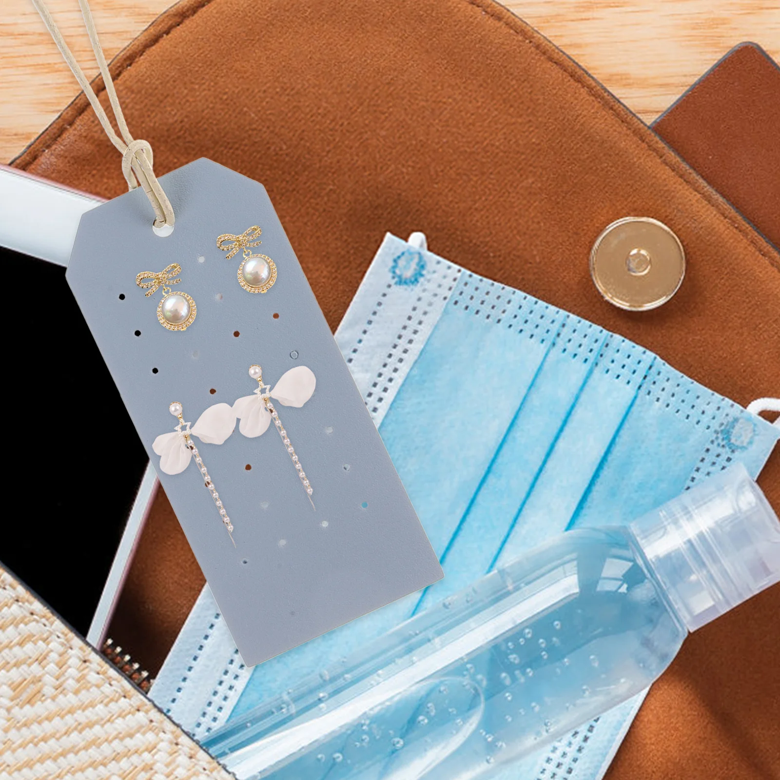 

2Pcs Earring Display Cards Double Sided PU Jewelry Stand Portable Organizer Compact Holder for Earrings Packaging