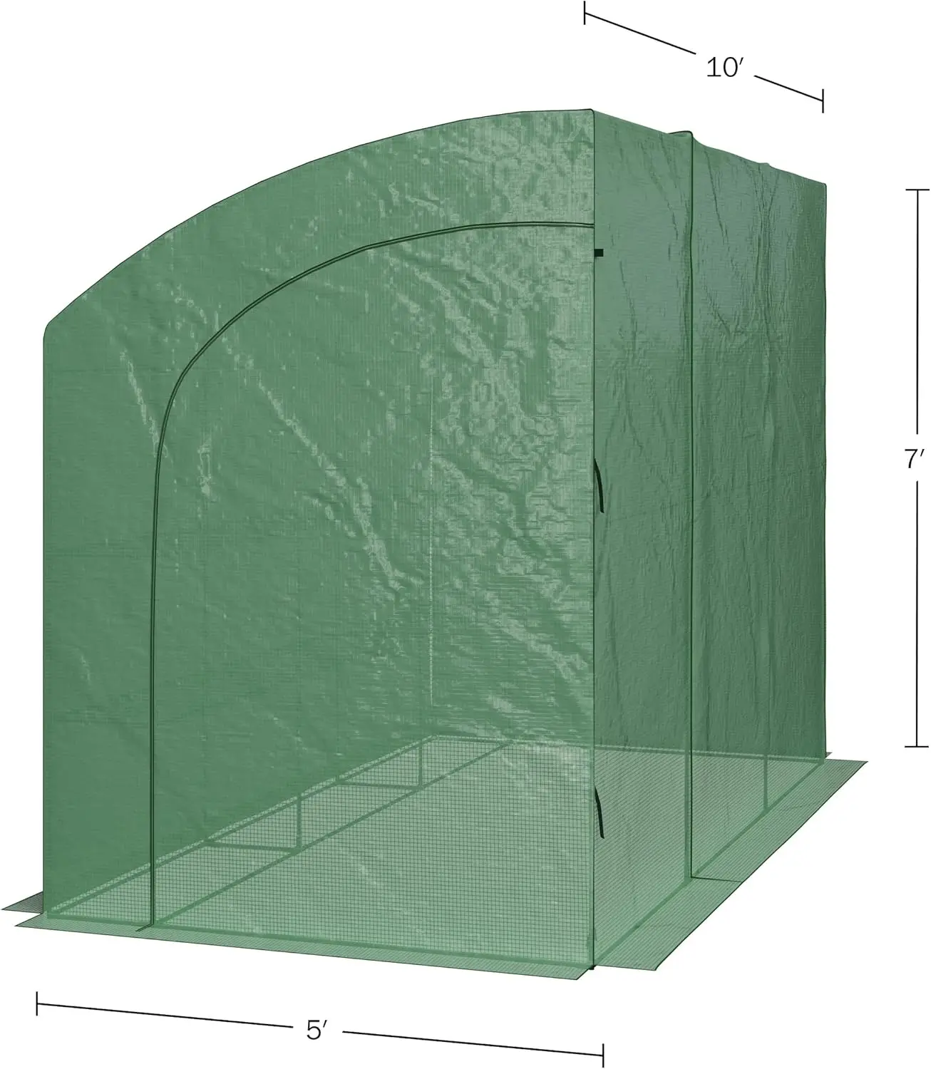 Lean To Greenhouse - 10Ft X 5Ft X 7Ft Walk In Green House With Roll-Up Zippered Doors And 6 Shelves - Gardening Supplies By