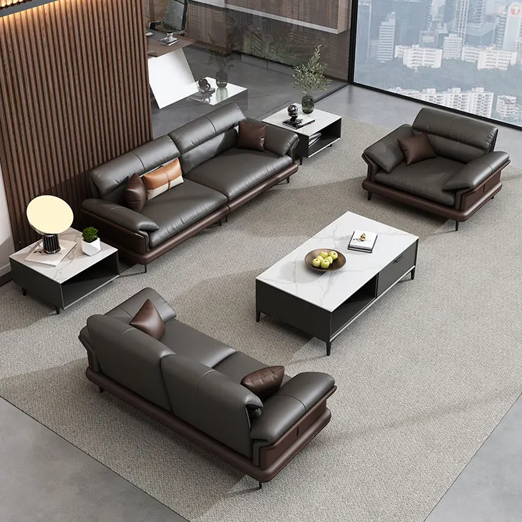 Custom Orange Wooden Modern Executive Designs Italian Style Office Furniture Leather Sofa Set Supplier