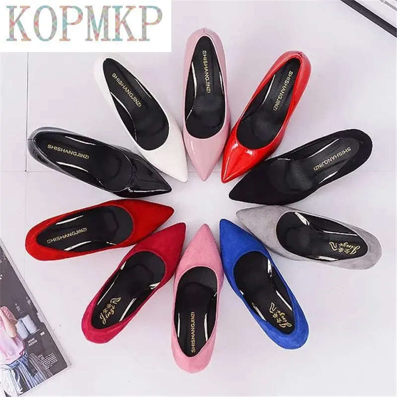 Hot Selling Women Shoes Pointed Toe Pumps Patent Leather Dress Red 8CM High Heels Boat Shoes Shadow Wedding Shoes Zapatos Mujer