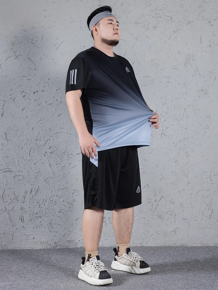 

Summer Casual Ice Silk Men's T-irt ort Sve adient plus Size Large Fitn Loose Sportswear Set Polyester Fiber