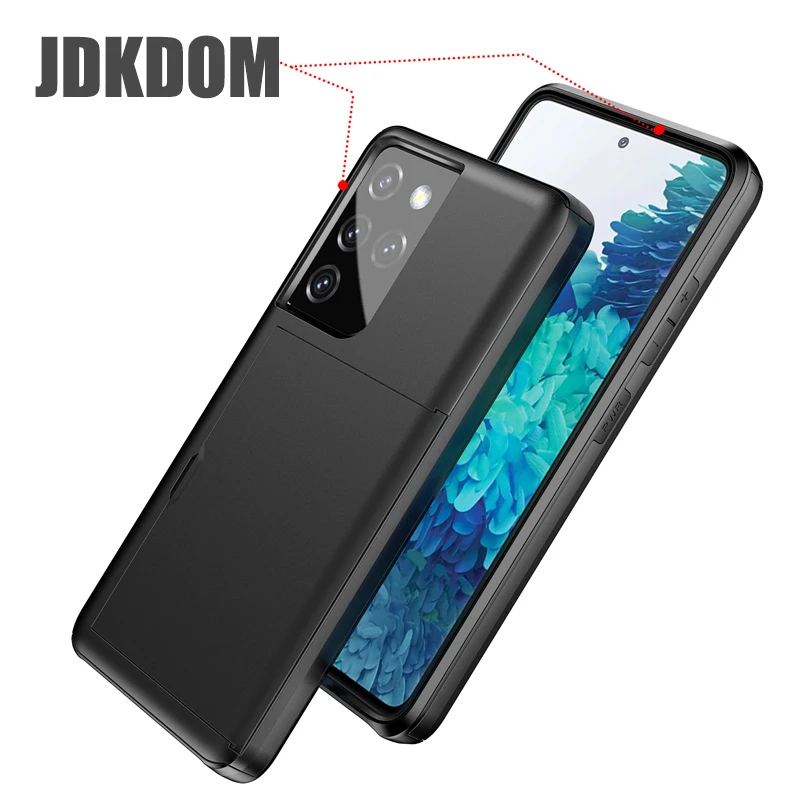 JDKDOM Slide Card Slot Wallet Case für Samsung A55 A56 A17 Karte Tasche Abdeckung für Galaxy S25 Rand S24 S23 FE S22 Plus Note 20 Ultra