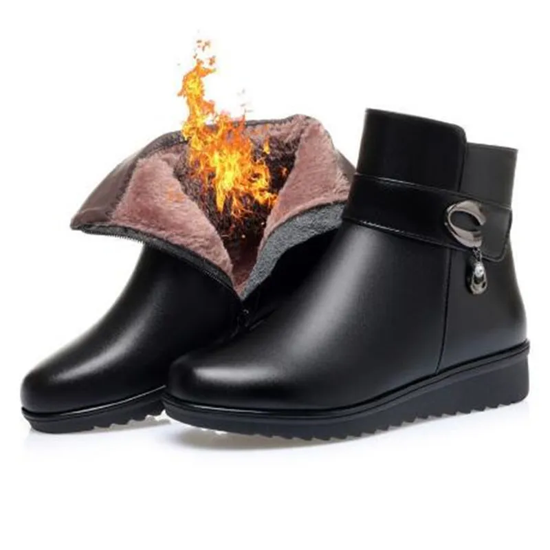 جديد فاخر النساء أحذية الشتاء سميكة الصوف مبطن حقيقية بولي Leather جلد النساء أحذية الثلوج حجم كبير النساء أحذية الشتاء بوتاس دي Mujer #5