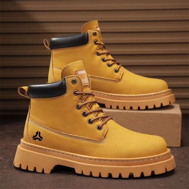 Men's Boots Fashion Casual High Top Boots Classic Lace Up Ankle Boots High Top Leather Sneakers Men Platform Shoes Botas Hombre