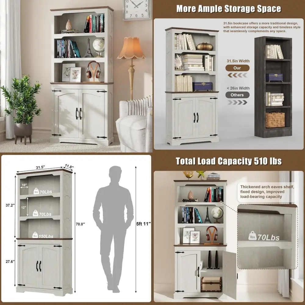 خزانة كتب مفتوحة للتخزين بطول 5 طبقات بطول 70 بوصة، بعرض 31.5 بوصة للمنزل والمكتب وغرفة النوم والاستخدام المدرسي