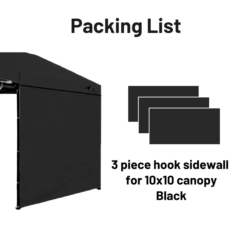 Canopy Sunwall Sidewall Gazebos Tent Waterproof for 10x10ft Pop up Straight Leg Gazebos Outdoor 3 Pcs Sidewall Only Black view 4