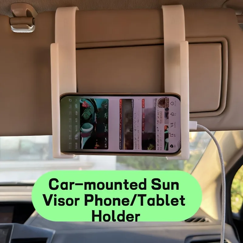 1Pair Universal Car Sun Visor Phone Tablet Holder USB Charging Port L-Shaped Clip ABS Hands-Free Design