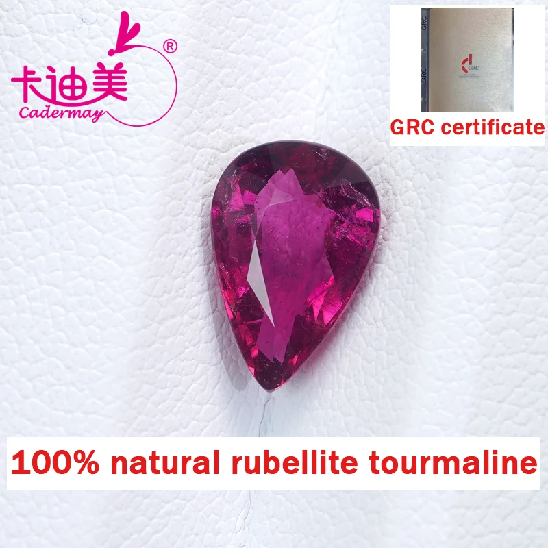 CADERMAY Pear Shape Natural Rubellite Tourmaline Loose Stone With GRC Certificate  Beads For Fine Jewelry Making