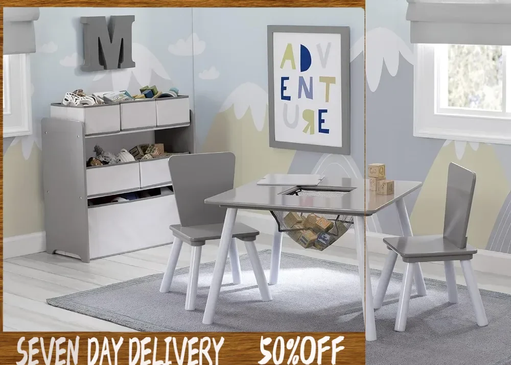 4-Piece Toddler Playroom Set, Grey/White