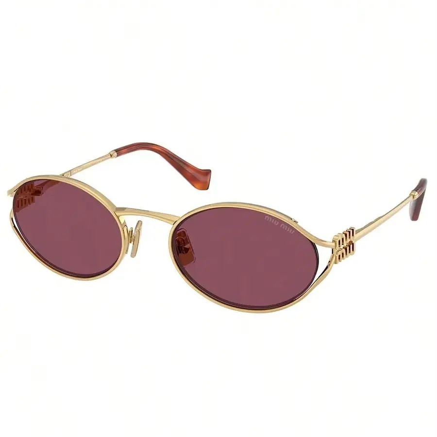 Miu Miu MU52YS 5AK20Y Oval Sunglasses Gold Metal Frame Burgundy CAT.3 UV400 Vintage Runway Luxury Shades for Men Women