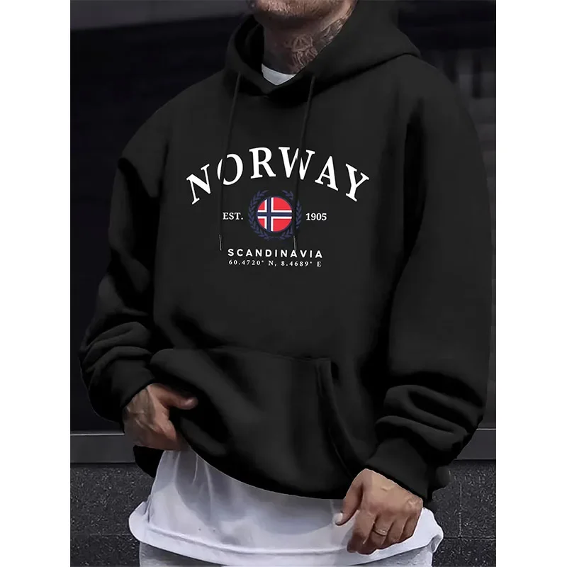 Norway Scandinavia Flag Creative Prints Pullovers Unisex Thicken All-Match Hoodie Street Autumn Sweatshirt Loose Casual Clothes