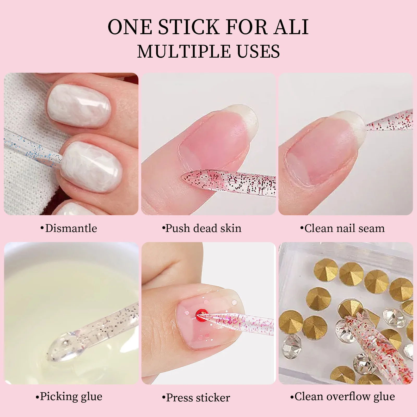 Nail Crystal Rhinestone Rod Fake Nail Remover Tool Double Headed Dead Skin Push Acrylic Press On Nail Sticker Stick Dotting Tool