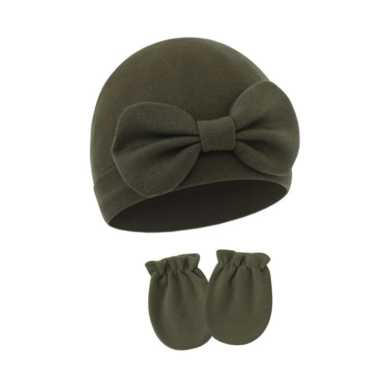 

652F 2025 Baby Bonnet Newborns Fetal Caps Fashionable Brimless Hat Trendy Headgear with Anti-grab Mittens Soft Gloves