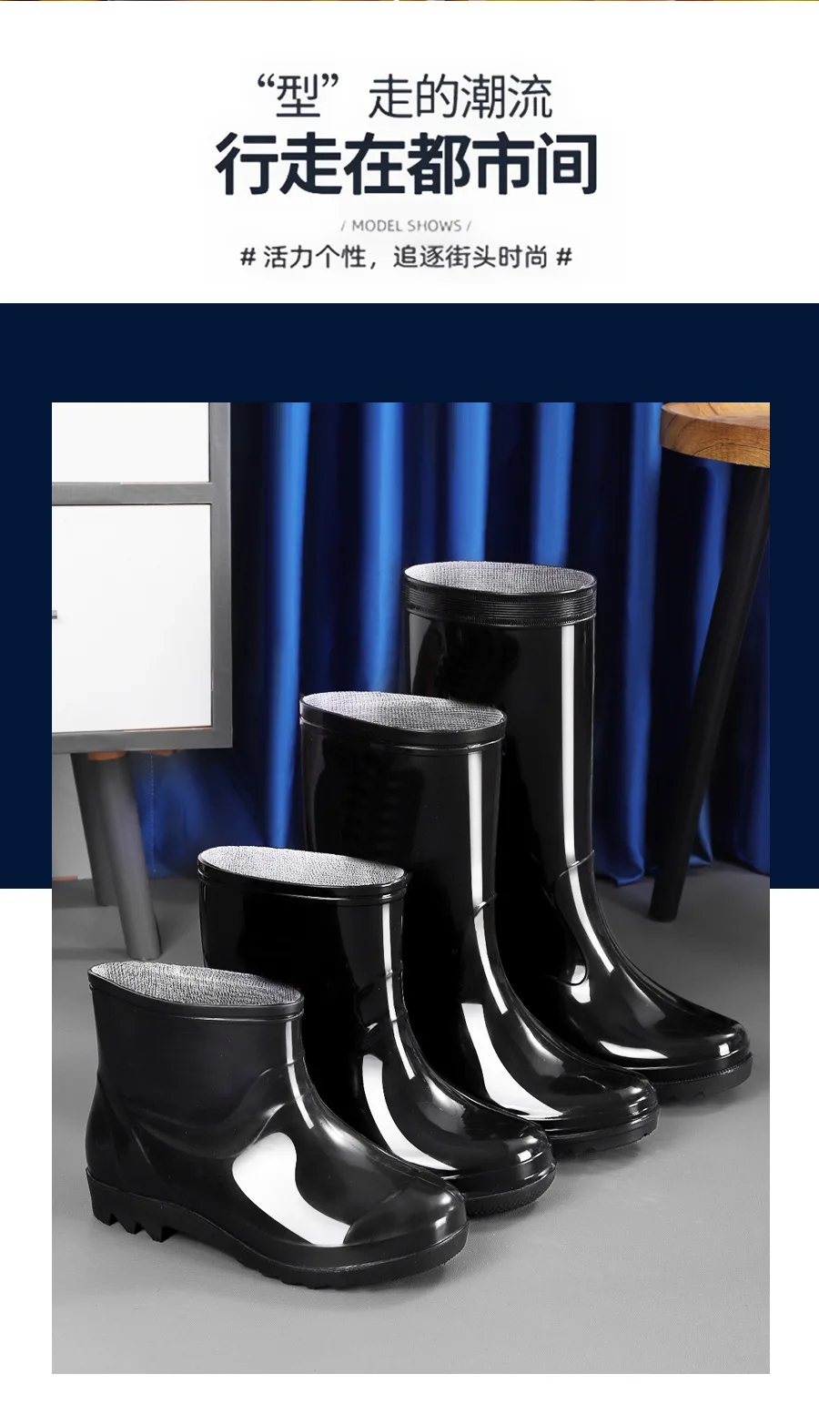 Hohe Regenschuhe für Herren Lange Gummistiefel Wasserdicht Outdoor Rutschfest Samt Warm Wasserschuhe Kälteschutz – Detail 10