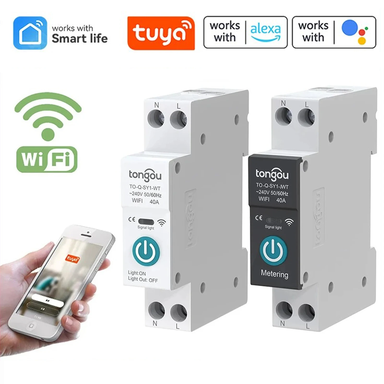 

Умный автоматический выключатель Tuya WiFi 1P 63A, режим синхронизации на DIN-рейку, переключатель дистанционного управления через приложение для голосового управления Alexa Google Home