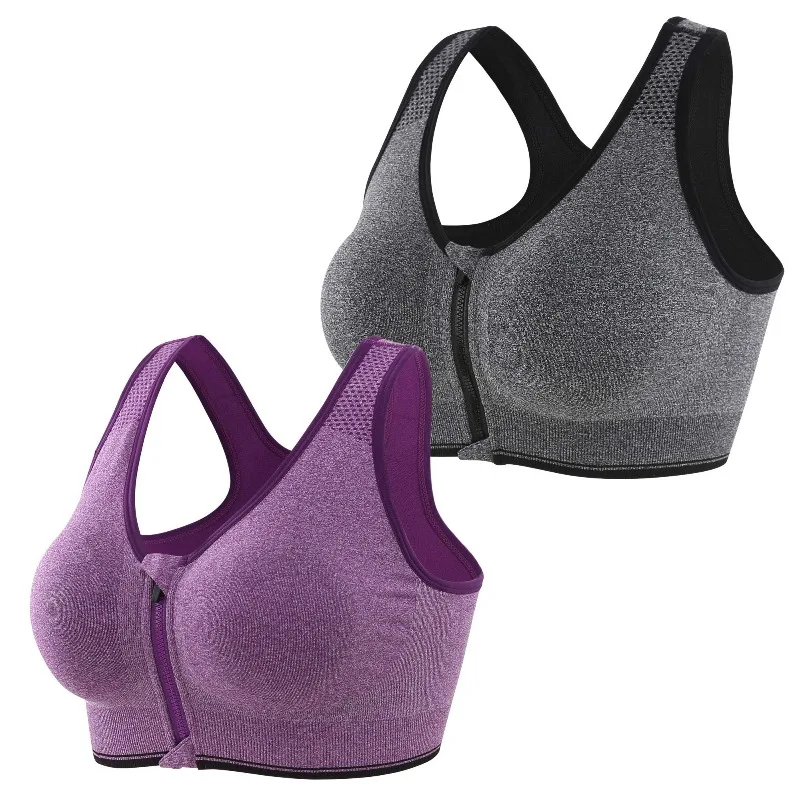 

Professional Shock Resistant Breathable No Steel Ring Running Vest Yoga Sports Bra for Women Pack Zip Front Removable Pads Tank