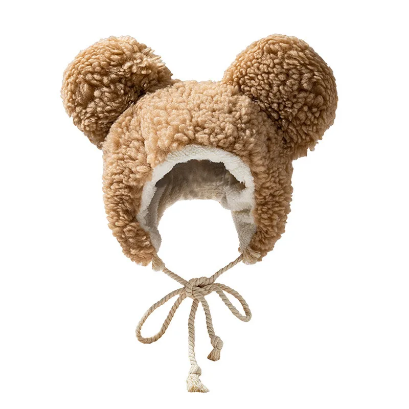 

Шапка-траппер из искусственного меха с медвежьими ушками - корейская зимняя милая ветрозащитная термоушанная шапка для женщин, уютный уличный стиль