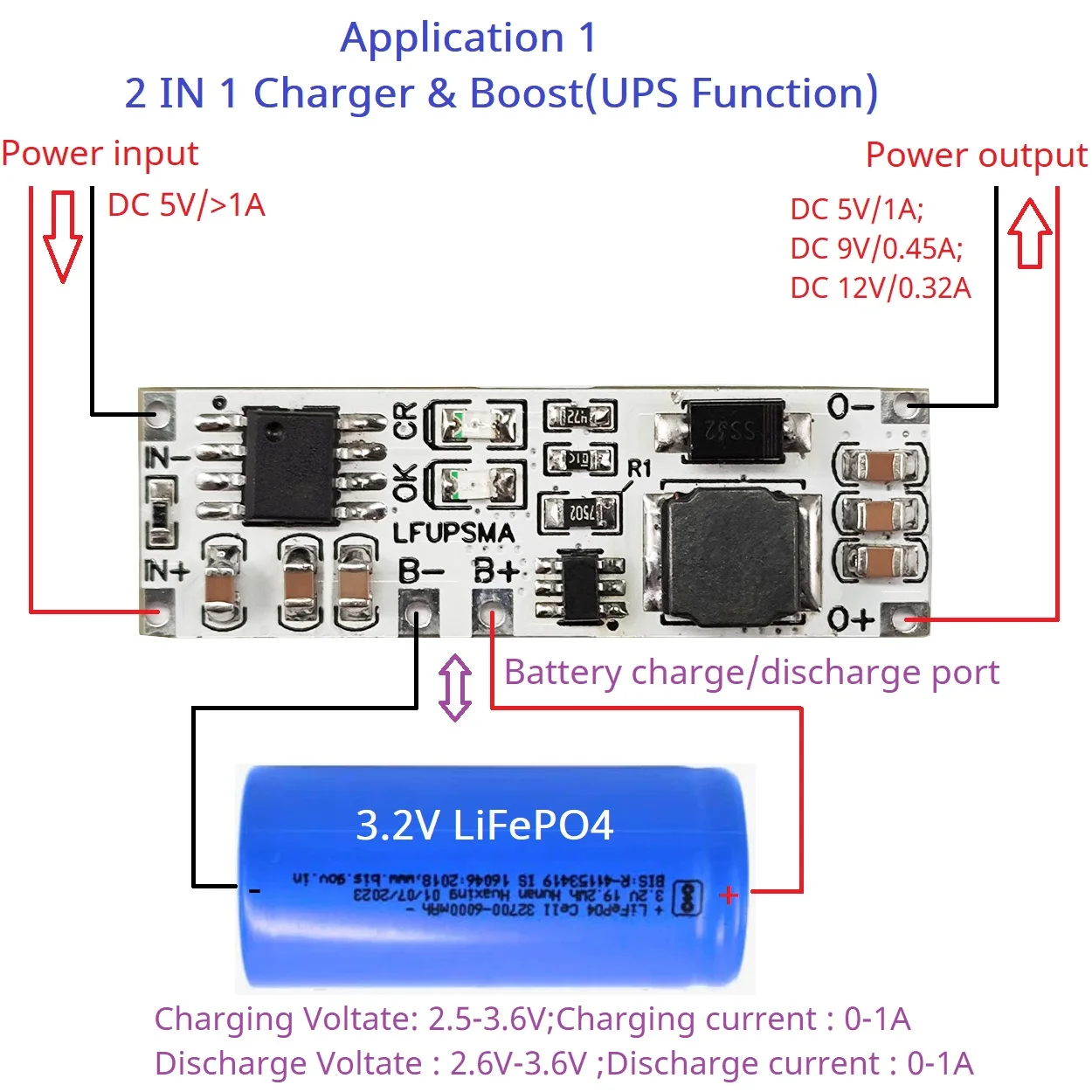 LiFePO4 3.6V Charger & Booster DC 3.2V to 5V 9V 12V Step-up DC-DC Converter UPS Diy Board for Arduino ESP32 ESP8266 Wifi IOT