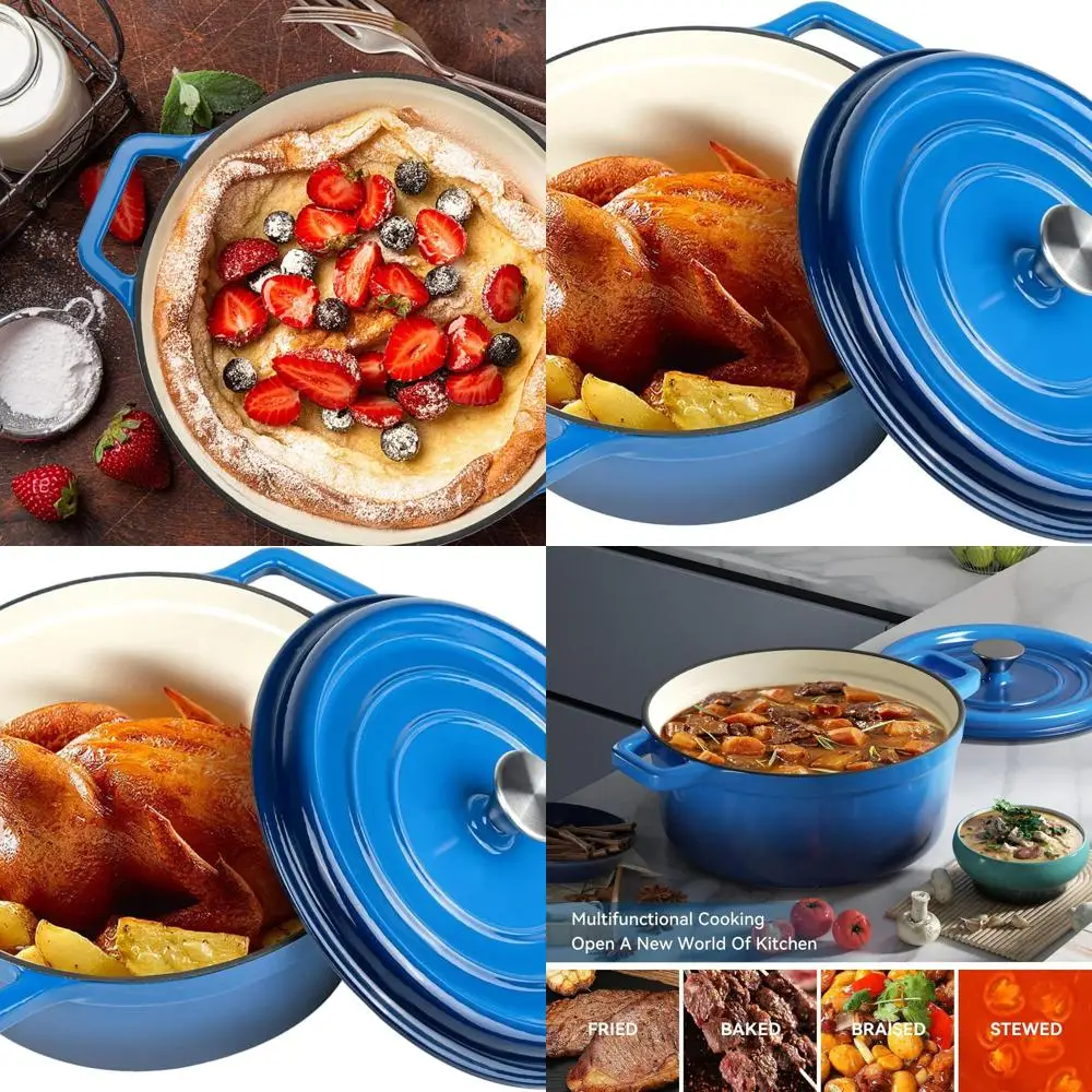 

6.5 Quart Cast Iron Enameled Dutch Oven Pot with Lid, Dual Handled Cookware for Baking and Cooking, Non-stick Enamel Interior (D