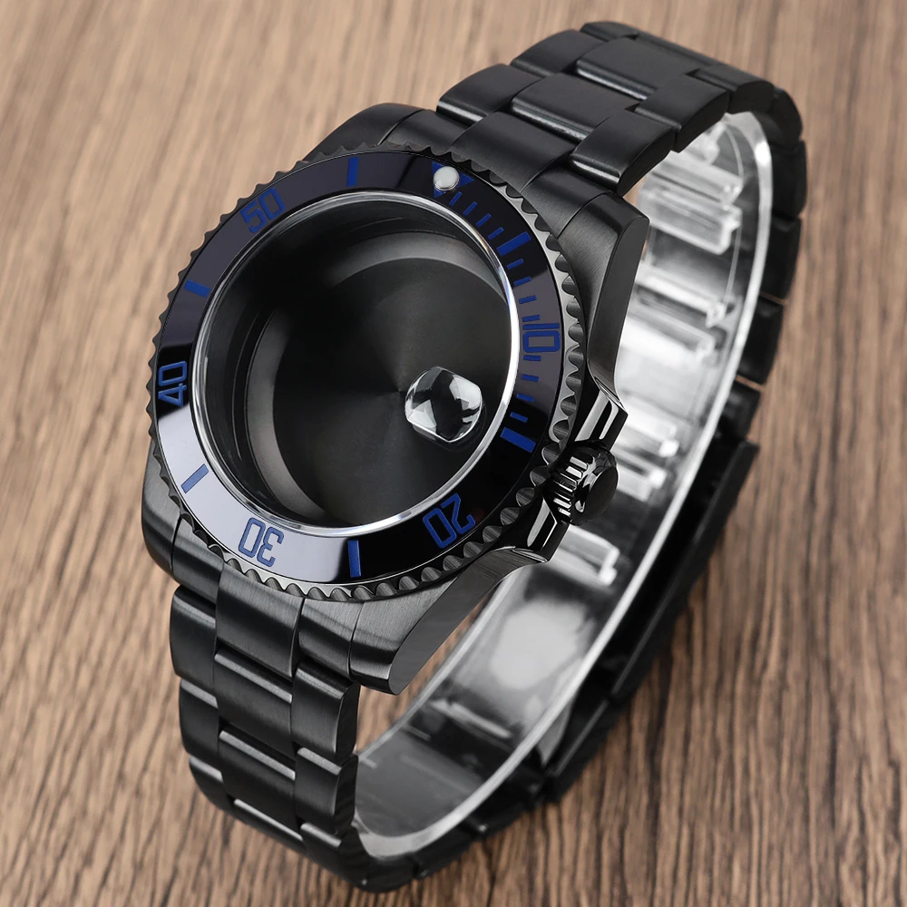 

Black Blue Bezel 40mm NH35 Watch Case for Seiko NH35 NH36 NH34 8215 2824 PT5000 Oyster Brushed Watchbands GMT YACHT SUB case