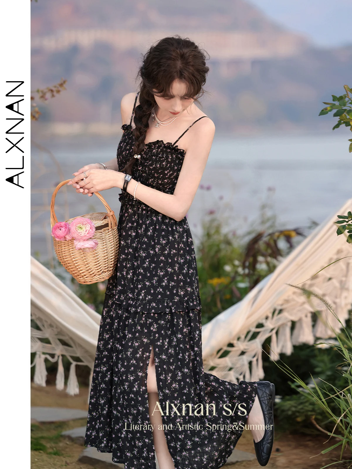 

ALXNAN Women Frenchy Retro Slip Dress Elegant Fashion Ladies 2024 Spring Summer Woman Clothes Vacation Holiday Midi Dress L33733