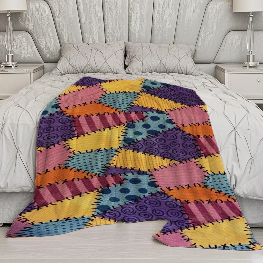 Colorful Patchwork Design Microfiber Flannel Cover Blanket Bedroom Living Room Sofa Soft And Comfortable Home Decoration