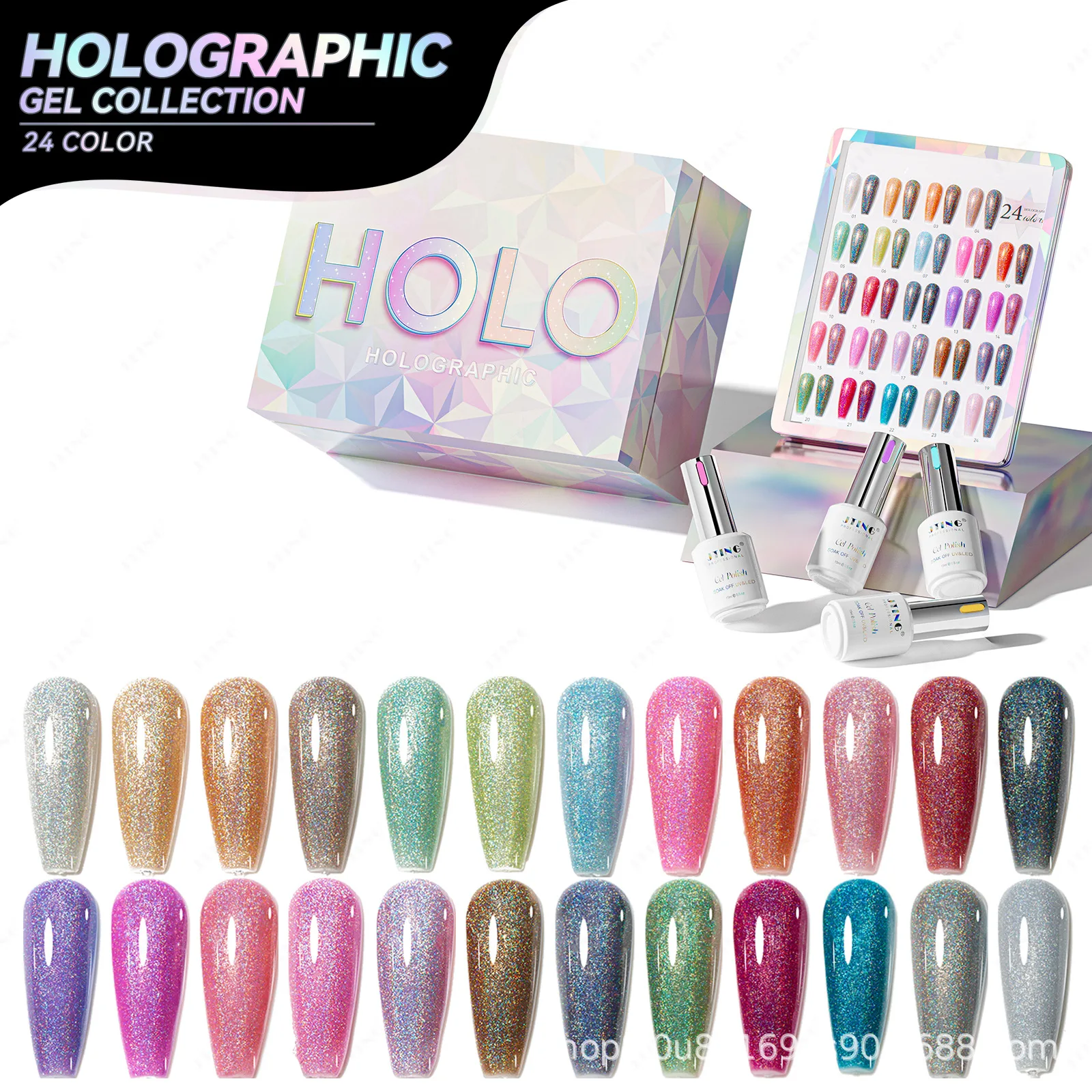 Eleanos Holographic Laser 24pcs Gel Nail Polish With Color Card For Manicure Soak Off 15ml Shiny Glitter UV LED Gel Varnishes