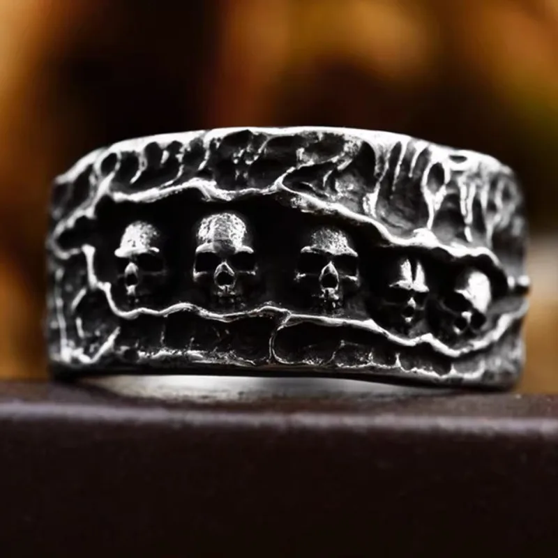 

Rock Punk Vintage Skull Head Rings for Men Non Fading Titanium Steel Fashion Personalized Hip Hop Ring Boys jewerly Gifts