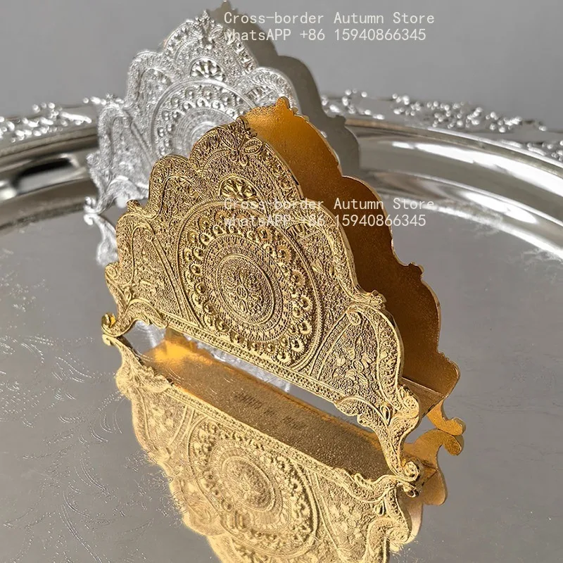 Medieval style electroplated silver vertical tissue rack hotel restaurant square tissue paper storage niche decorative ornament