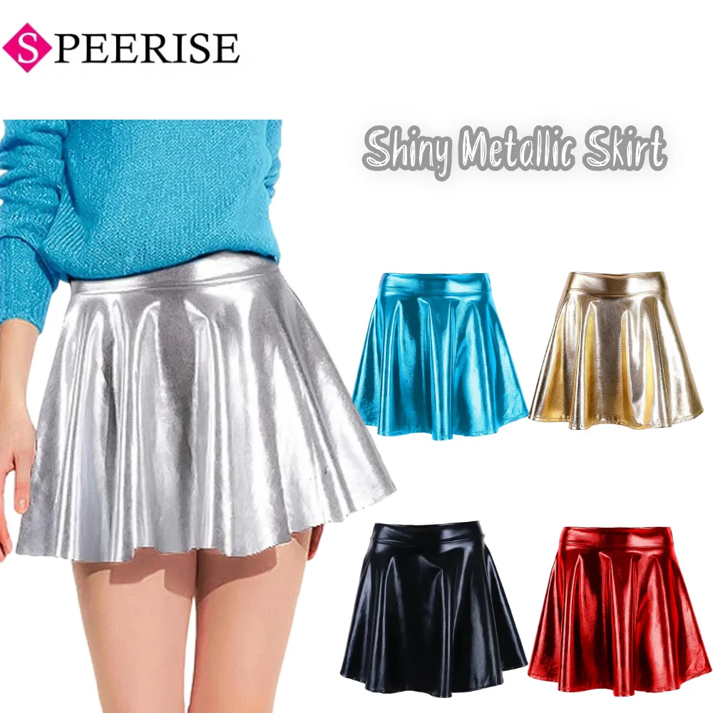 

Women's Hight Waist Skirt Shiny Skater Skirt Sparkly Shiny Flared Pleated A Line Mini Skort Girls' Carnival Cosplay Skirt