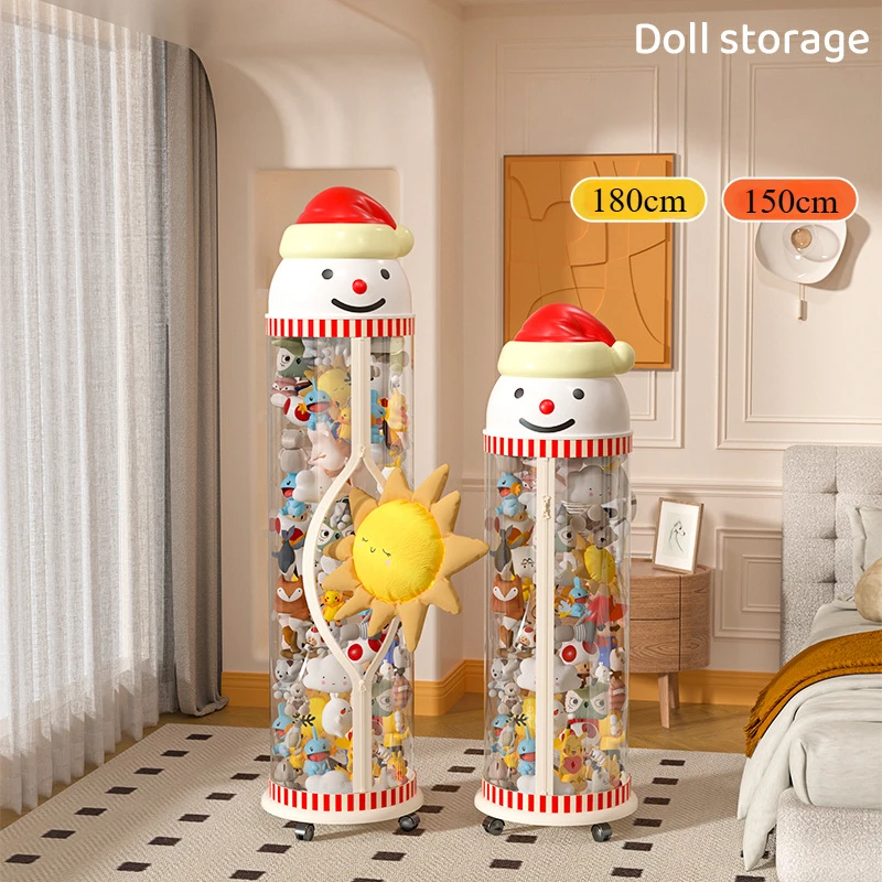 Zippered Doll Storage Bucket Large-capacity Children's Plush Toy Transparent Storage Tube Bedroom Doll Storage Plastic Organizer