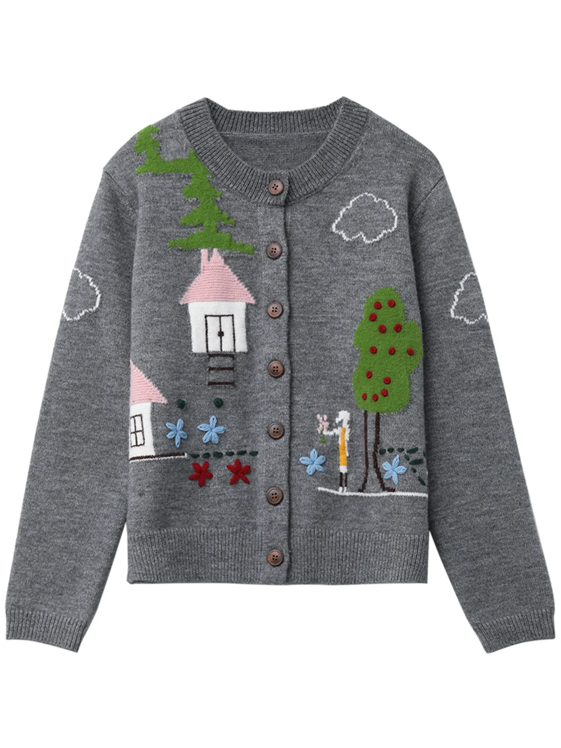 شيك فين الكورية النساء البلوزات مكتب فضفاض سترة مشغولة من الصوف كم طويل لاعبا فتاة ملابس خارجية تريكو خريف شتاء 2024