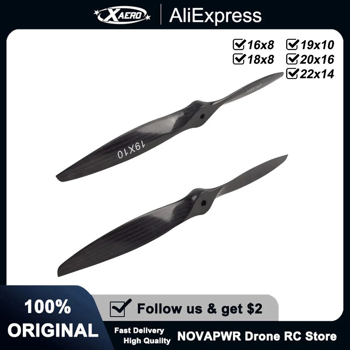 

XAERO Carbon Fiber Propeller 16-22 inch for RC Gas Model Fix Wing Airplanes