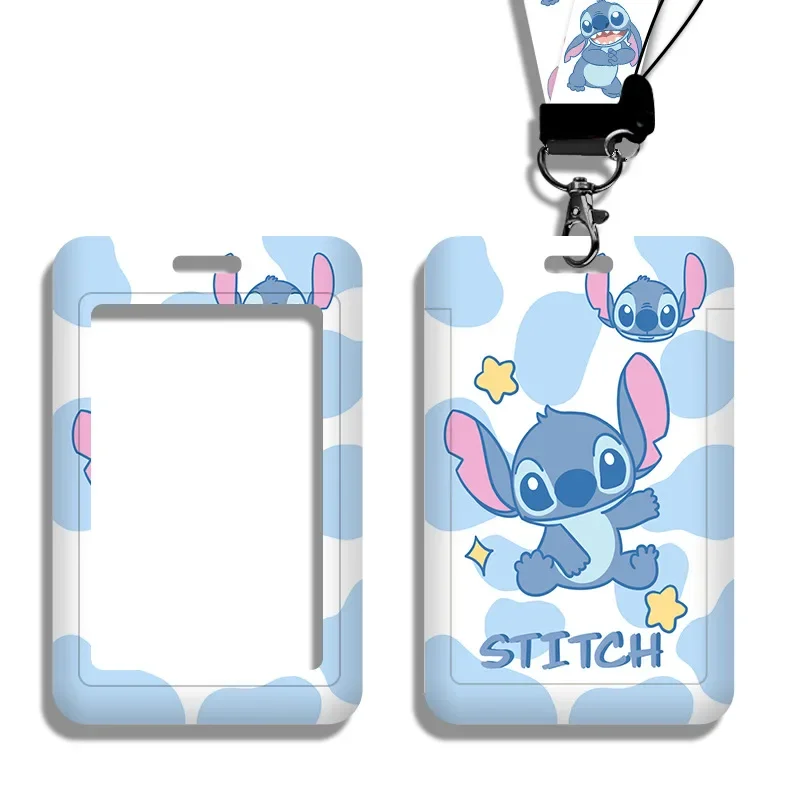 Disney-portatarjetas de Stitch para niñas, funda escolar de dibujos animados con cordón, funda de identificación, funda de tarjeta de autobús y