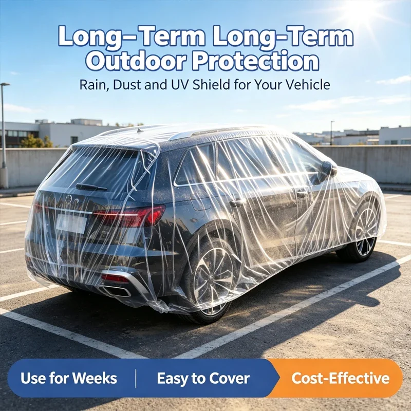 Transparent PE disposable car protective cover, waterproof and dustproof, outdoor transparent disposable car protective cover
