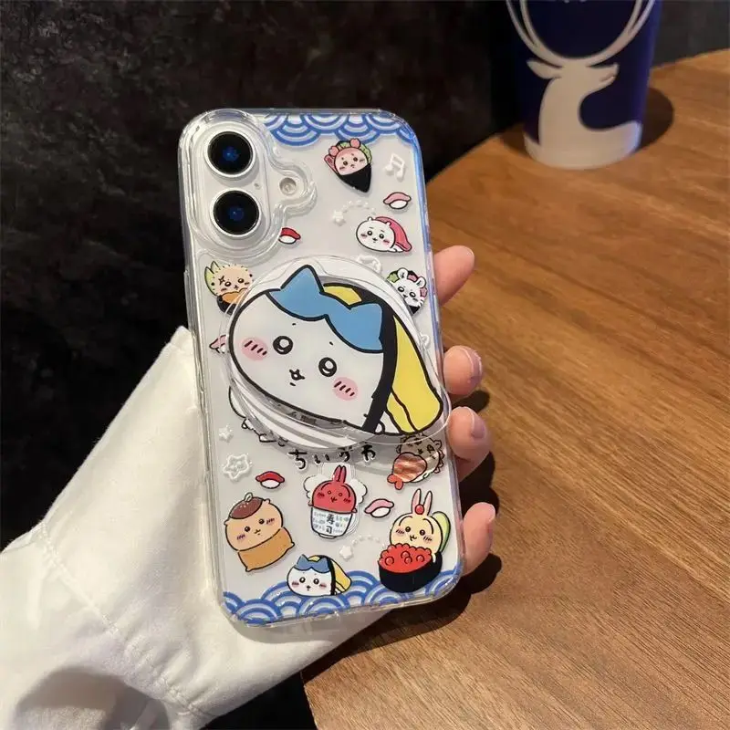 Cartoon Anime Fun Sushi Chiikawa Magnetic Bracket Phone Case New Apple 16pro/15/iPhone14/13/12/11 Anti Drop Case