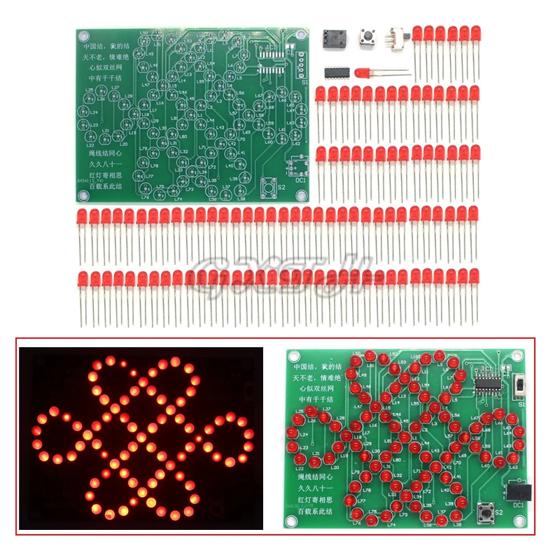 DIY Electronic Kit 81 LED Chinese Knot Water Lamp Welding Skill Training Light Board