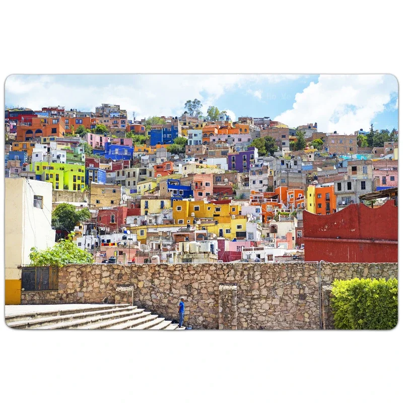 Guanajuato Colorful Houses Church Mexico Alley Red Yellow And White Concrete Stairs Flannel Floor Rugs By Ho Me Lili