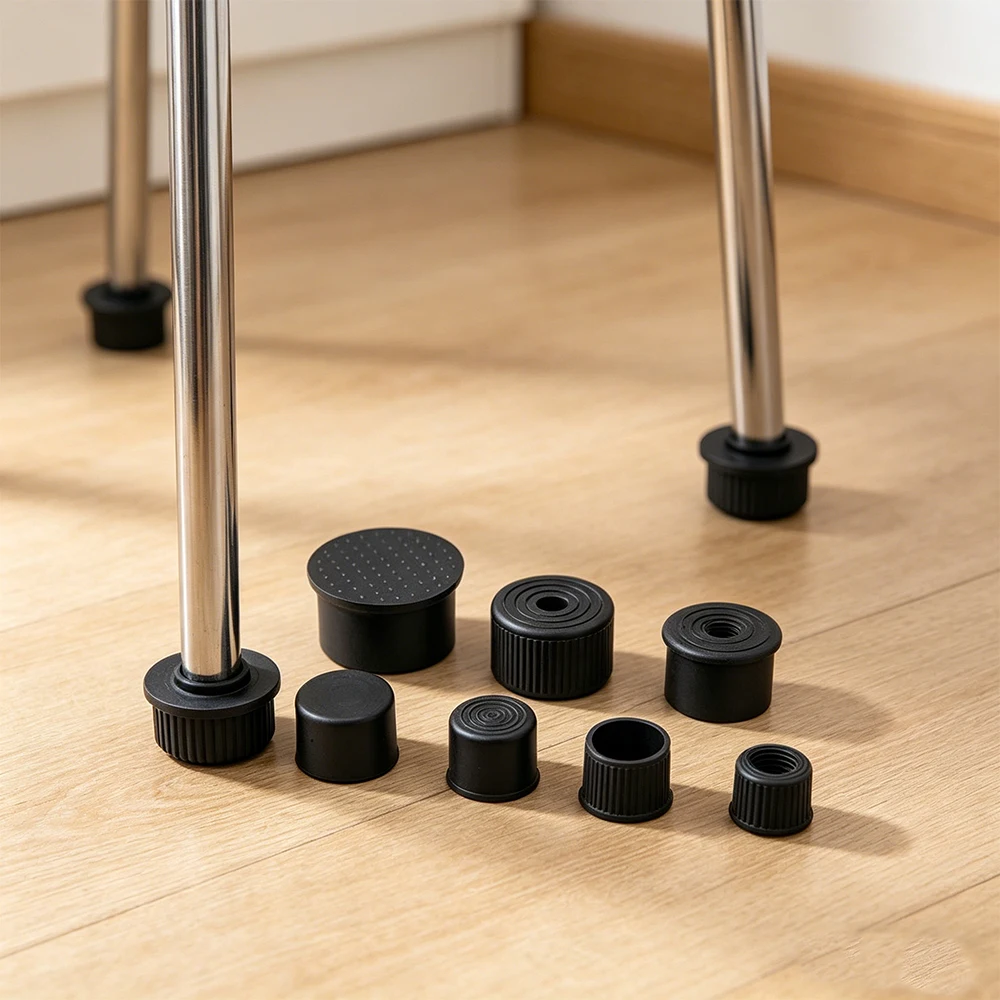 Black PVC Plastic Thick Foot Pad Dia 10/20/40/60/80/100/120mm Round Table Chair Foot Cover Round Tube Plug Furniture Foot Cover