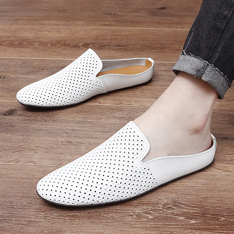 

Summer Fashion New Men's Slippers high-quality for Men Leather Slippers Casual Breathable Comfy Loafers gentleman Walking shoes