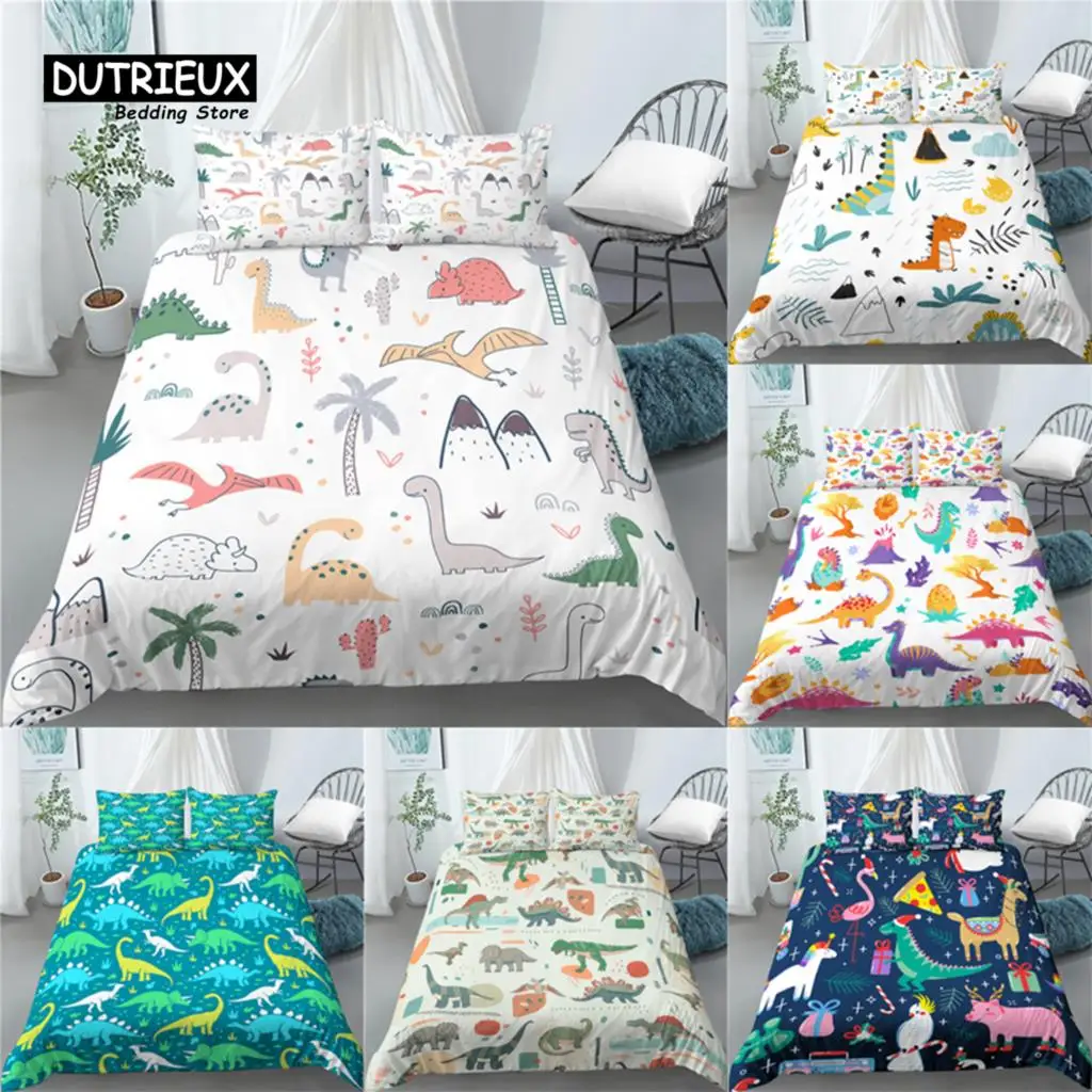 Cartoon Dinosaur Print Home Living Luxury 3D 2/3Pcs Comfortable Duvet Cover PillowCase Bedding Sets Queen and King EU/US/AU Size