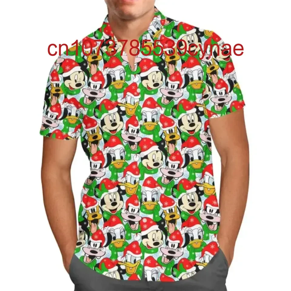 2024 New Mickey Christmas Hawaiian Shirt Casual Beach Shirt Men's Women Button Up Shirt Disney Fashion Beach Shirt