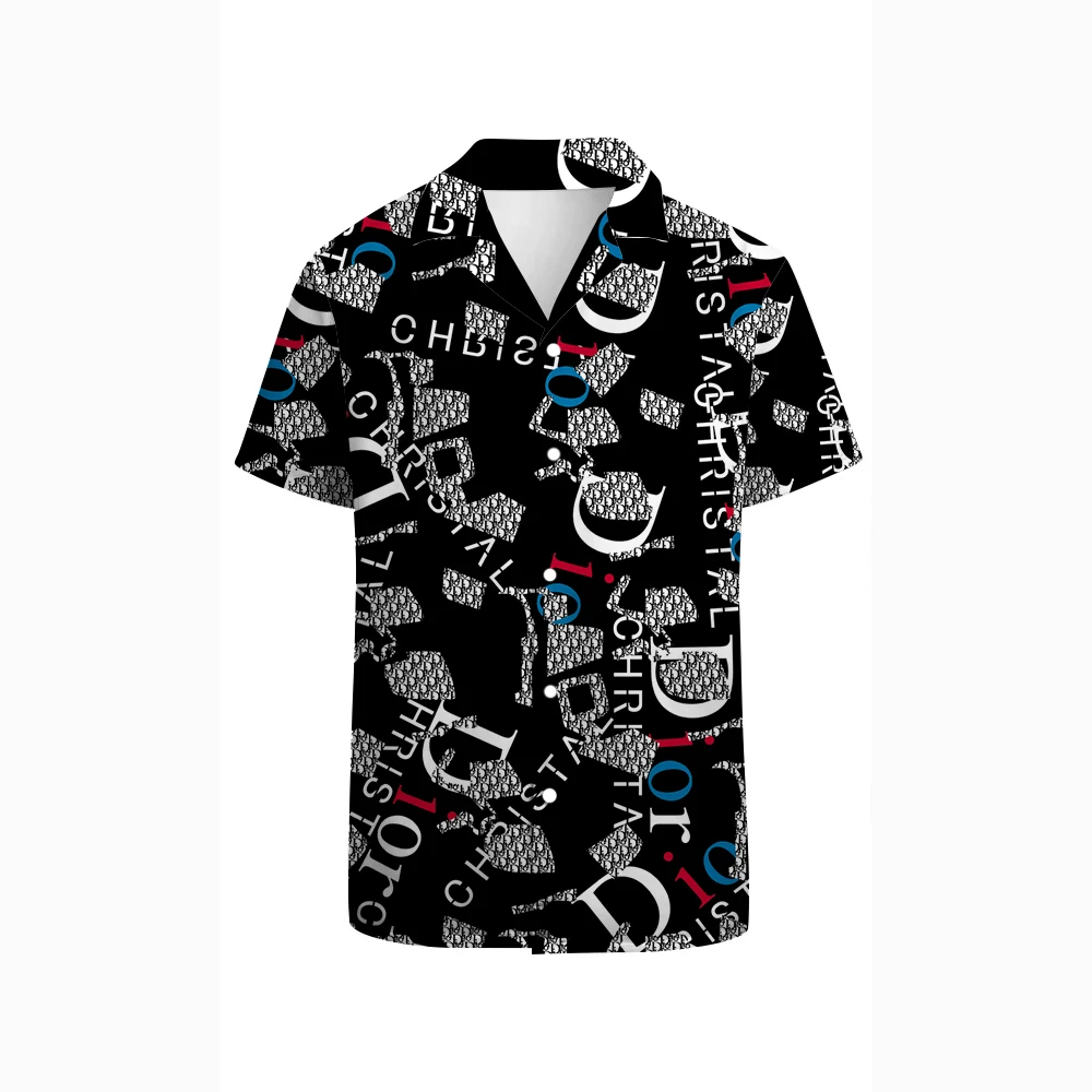 Summer dark personality graphic print men\'s loose casual short-sleeved shirt trendy men\'s breathable shirt Loose atmosphere