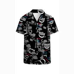 Summer dark personality graphic print men's loose casual short-sleeved shirt trendy men's breathable shirt Loose atmosphere