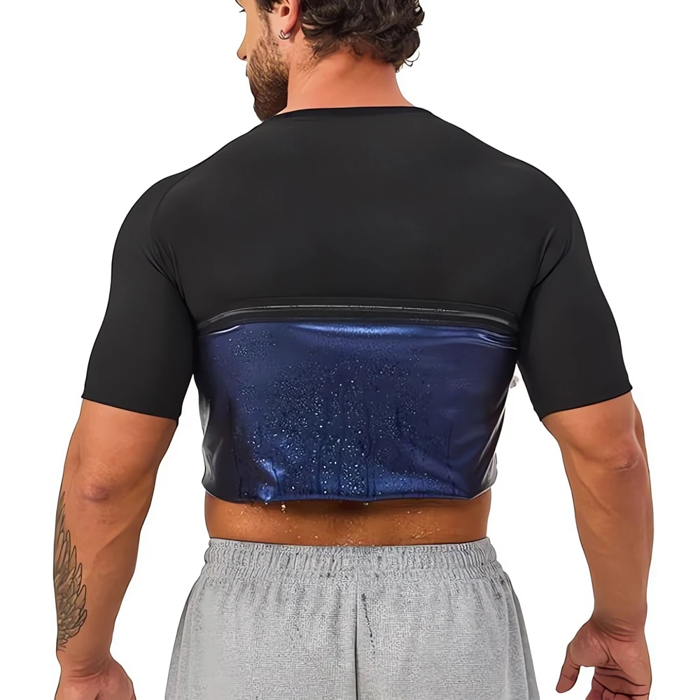 Men Sweat Sauna T-shirt Heat Trapping Compression Vest Waist Trainer Body Shapers Slimming Suit Fitness Fat Burn Tops