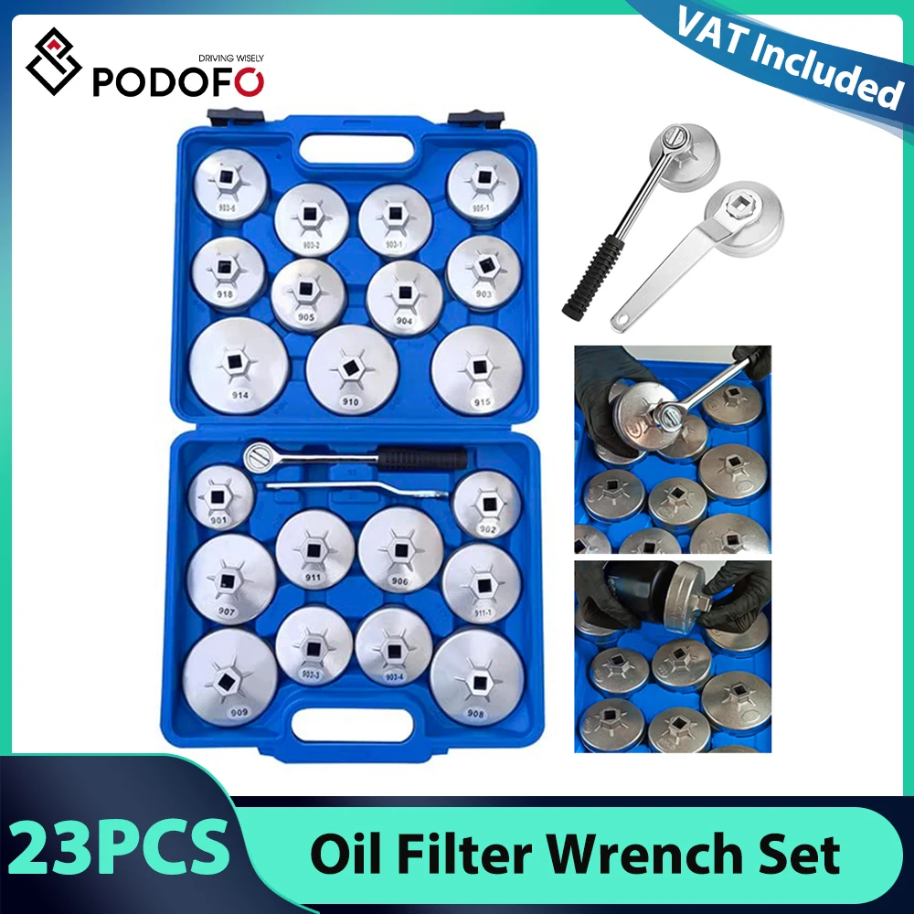 Podofo Ölfilter-Schlüsselsatz 23-teilig 1/2-Zoll-Antrieb Ölfilter-Entfernungswerkzeug-Set Ölfilterkappen-Schlüsselsatz für Toyota Audi Volkswagen