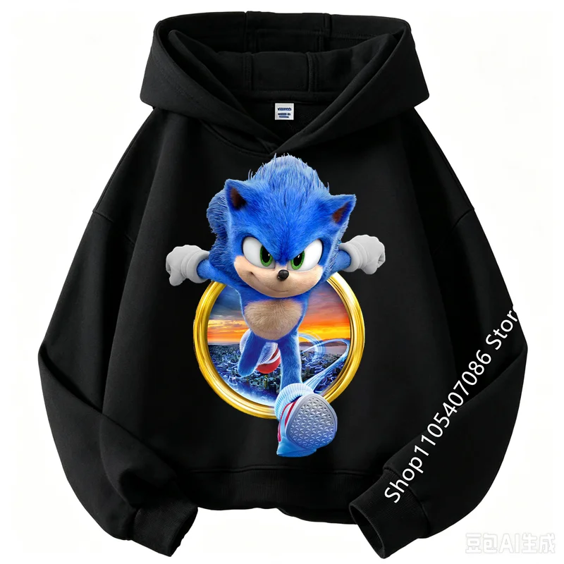 Fashion Warm Kids Outfits Cute Cartoon Sonics Anime Thick Hoodie Soft Sweatshirt Cozy Style Perfect Gift For Children Daily Wear