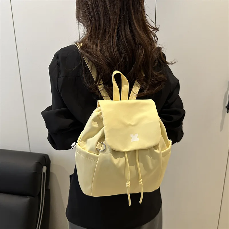 Minimalist Grid Drawstring Flap Backpack, Simple Casual Daypack for Girls Students Daily Commute Travel Outdoor Shoulder Bag