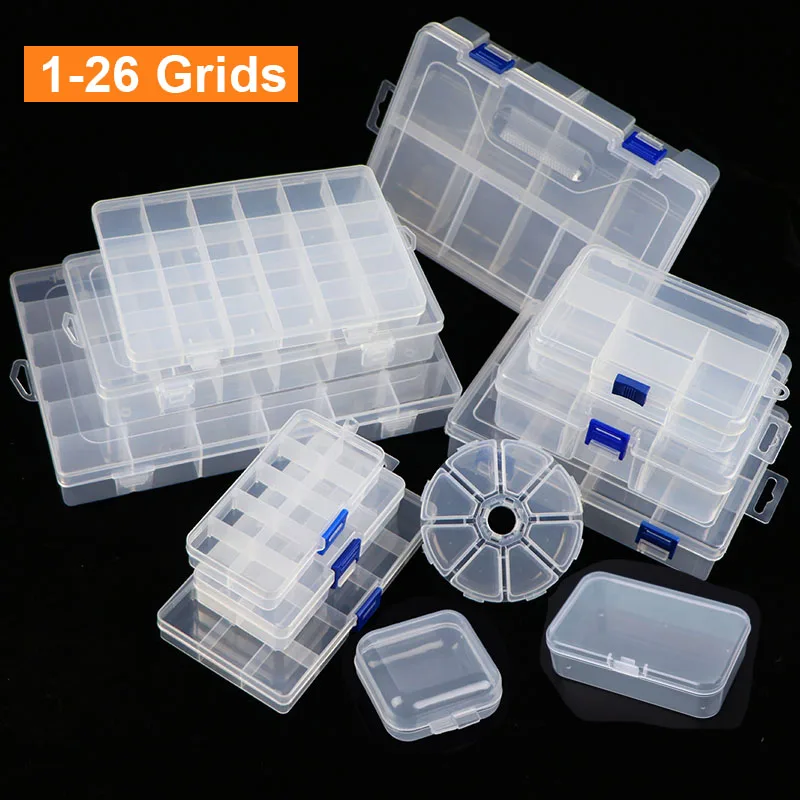 

Rectangle Plastic Beads Storage Box Compartment Adjustable Container for Jewelry earring box DIY Jewelry Transparent Round Case