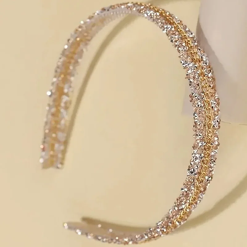 1pc Water Diamond Metal Chain Mixed Texture Light Luxury Headband Gradient Shiny Daily Party Elegant Fashion Decoration Headwear